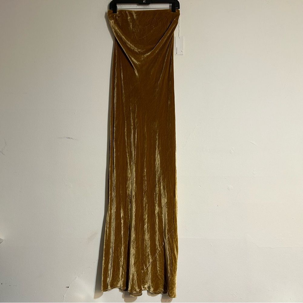 Reformation Sylvania Velvet Strapless Maxi Dress in Gold Size Medium NWT